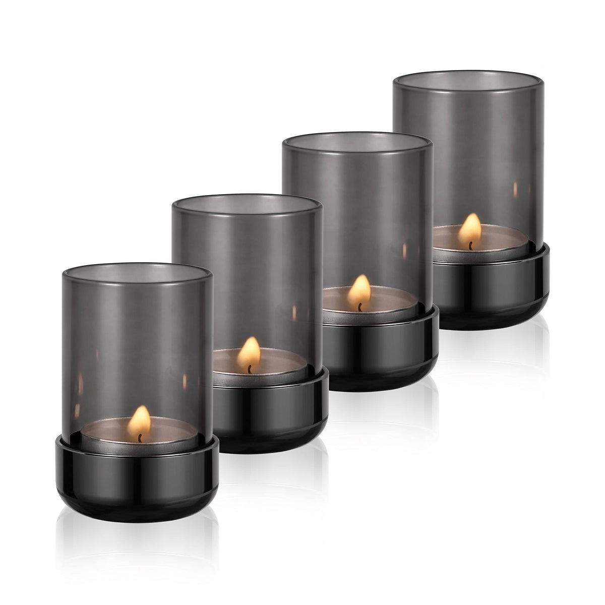 Faveaux Tealight Candle Holder Black Tea Candle Holder Cylinder Glass for Standard Tea Light Birthday Party Table DIY Decor Pack of 4, Black Nickel Base+Black Glass