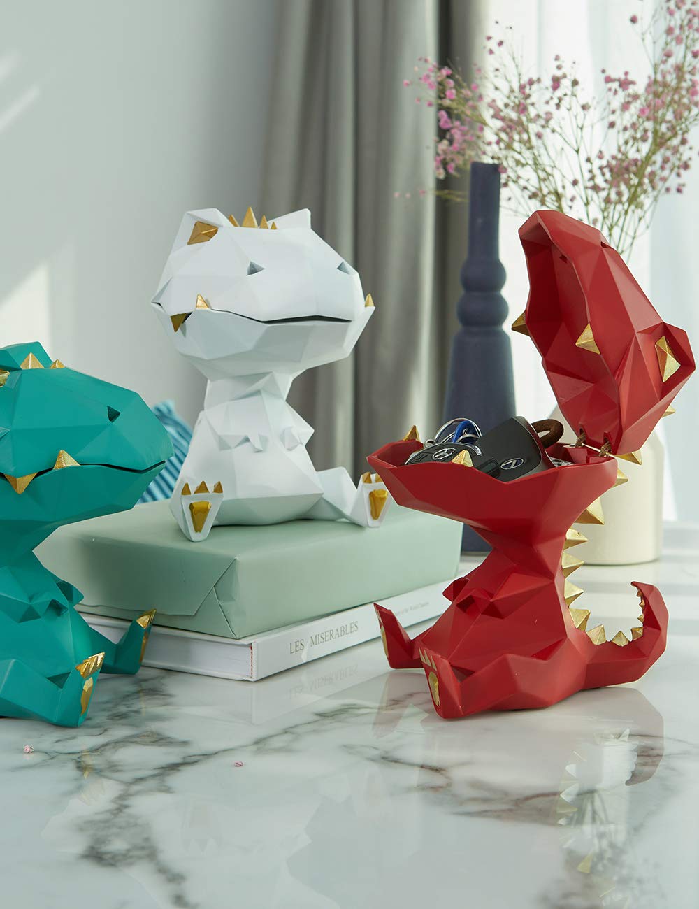 HAUCOZE Dinosaur Candy Dish Cookie Jar Storage Statue Modern Home Decor Sculpture Table Centerpiece Gift for Living Room White 7.5 Inch