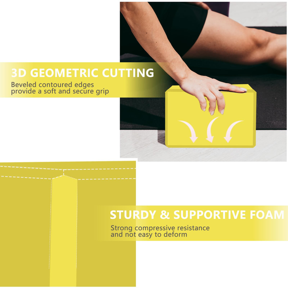 MBHKRRS 9"x6"x3" Yoga Blocks, Soft Non-Slip Surface Premium Foam Blocks, Supportive, Lightweight, Odor Resistant, Yoga Accessories for Pilates Meditation General Fitness Stretching Toning (yellow-1 Pack)