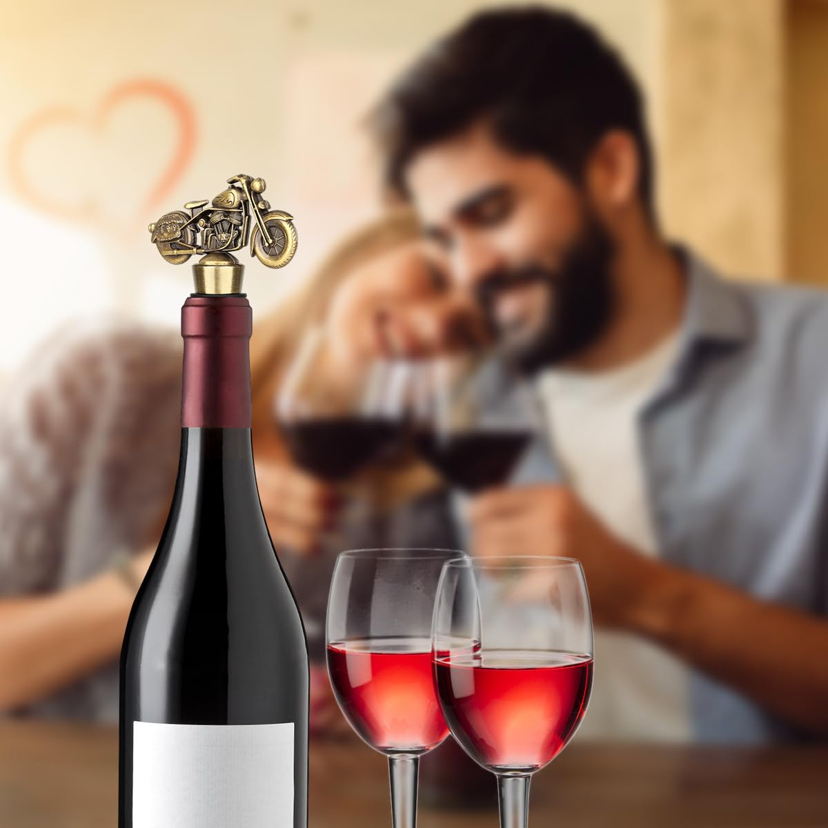 LULLEA Motorcycle Wine Bottle Stopper, Unique Motorcycle Gifts Wine Gifts for Men Women, Father's Day, Christmas, Birthday Gifts for Bikers, Wine Saver, Bronze with Bag