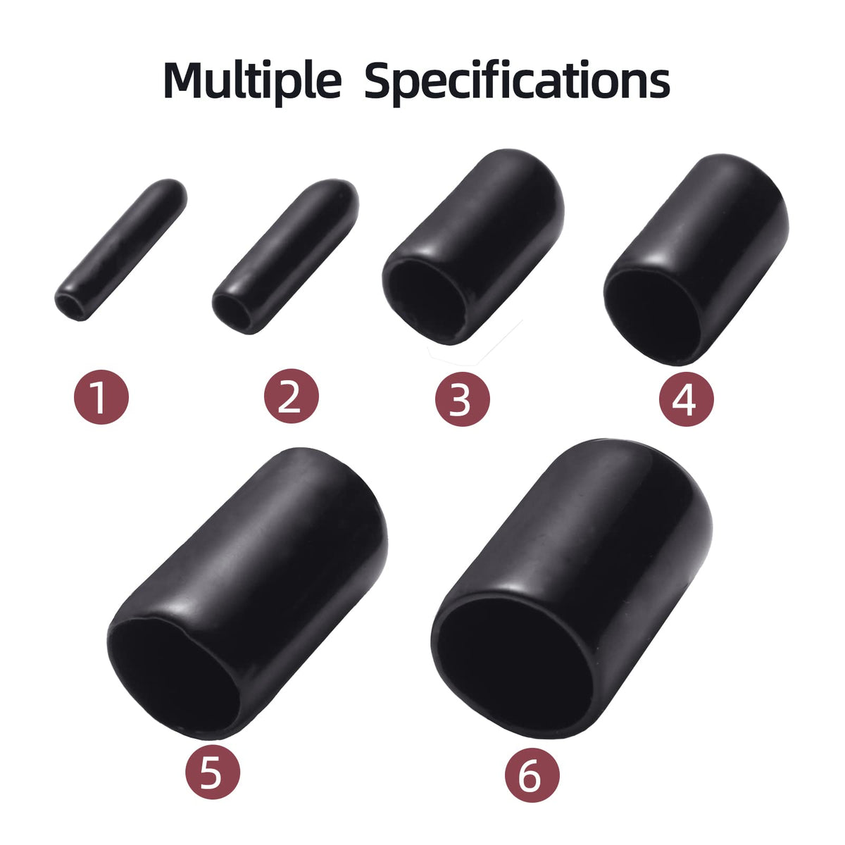Aleric Rubber End Caps - 60pcs Flexible Screw Thread Protector Covers Rubber Bolt Covers Caps for Metal Tube Rod in 6 Sizes 2mm,3mm,6.5mm,8mm,10mm,12mm