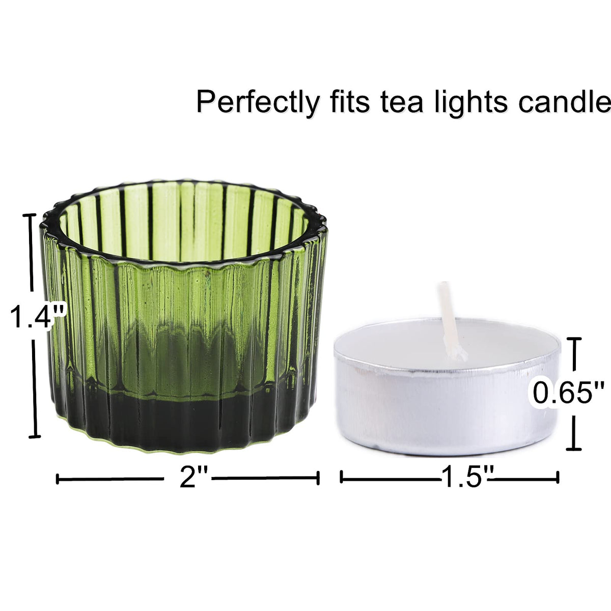 VOHO Green Tealight Candle Holder Set of 12, Glass Candle Holder for Wedding Table Centerpiece, Tea Lights Candle Holders Bulk for Home Decor(2''x 1.4'')