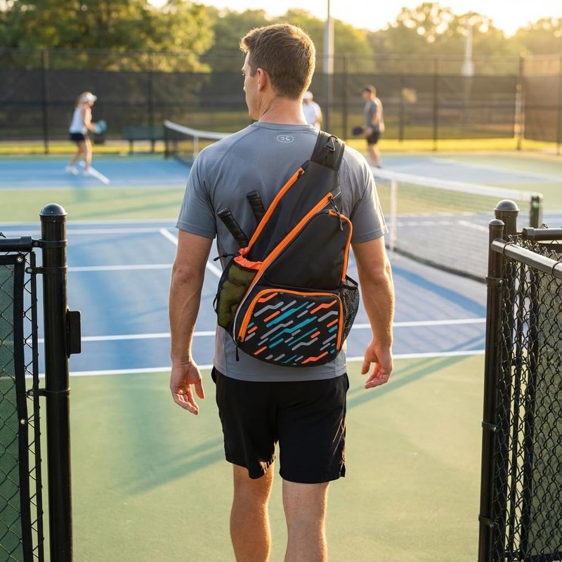 Alveroya Amber Orange Pickleball Sling Bag with Shoe Compartment for Men Women, Lightweight 2-3 Paddle Crossbody Backpack, Sports Bag with Water Bottle Pocket & Fence Hook