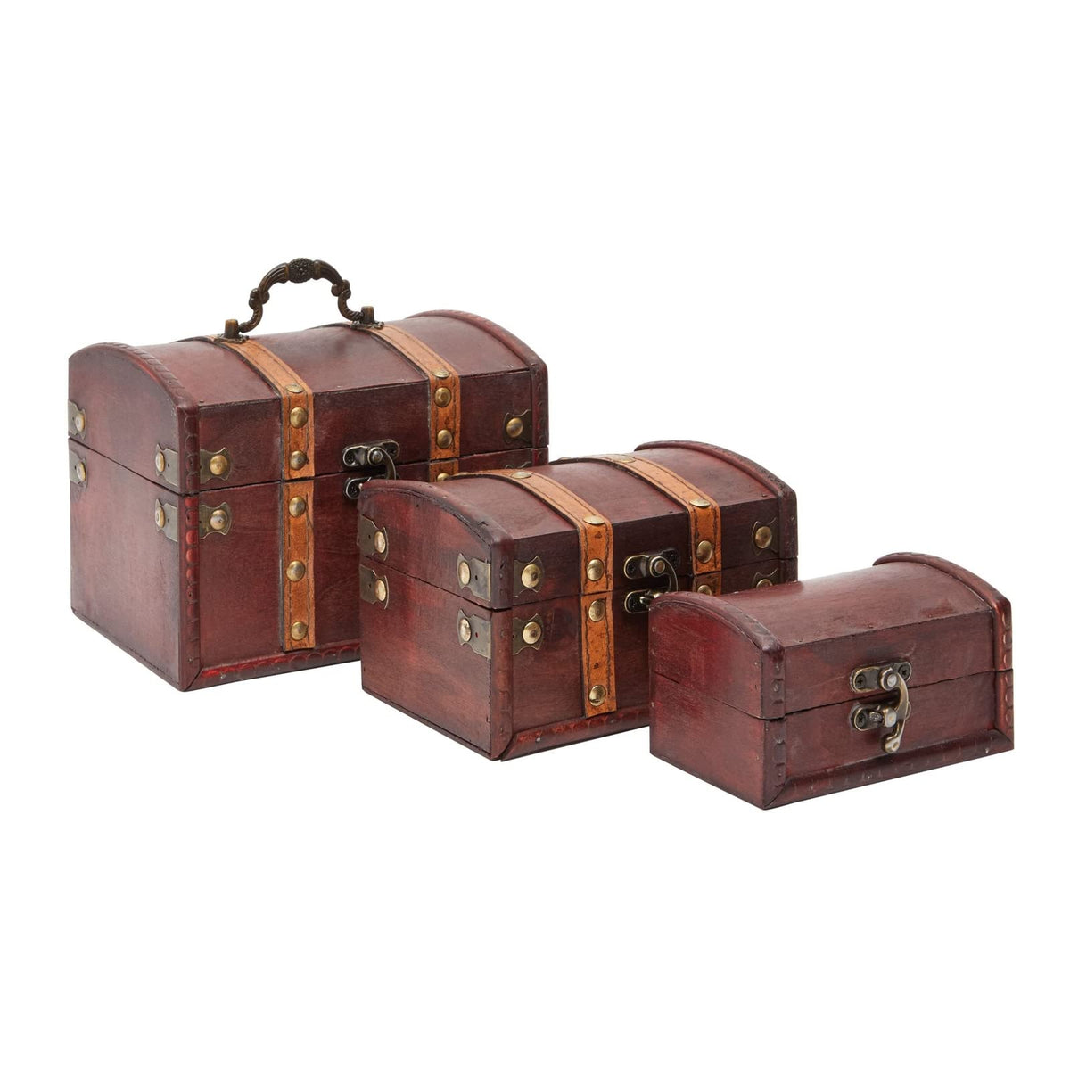 Juvale Treasure Chest Storage Boxes - Dark Brown Wood, Antique Style, Set of 3 - Pirate Chest Decor & Treasure Box for Classroom, Party Decorations & Kids Toy Organization