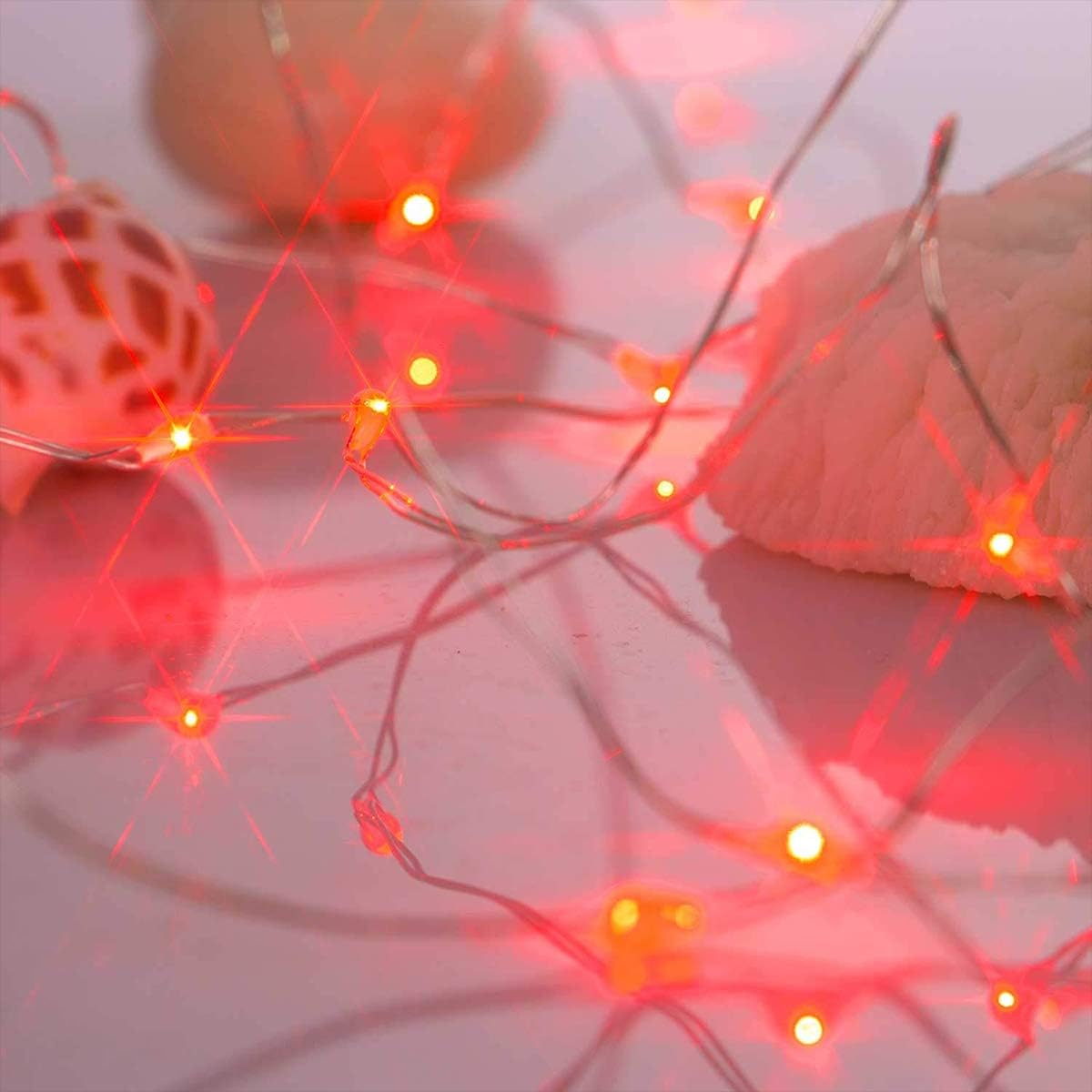 Ariceleo LED Fairy Lights - Battery Operated Copper Wire String Lights | 5m/16ft Red for Bedroom, Parties, Weddings