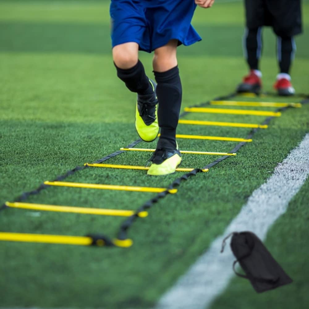 RUBY.Q 4 Pack 12 Rungs Agility Ladder Set, 20ft Speed Training Ladder with Steel Stakes and Carry Bag for Soccer, Speed Fitness Feet Training