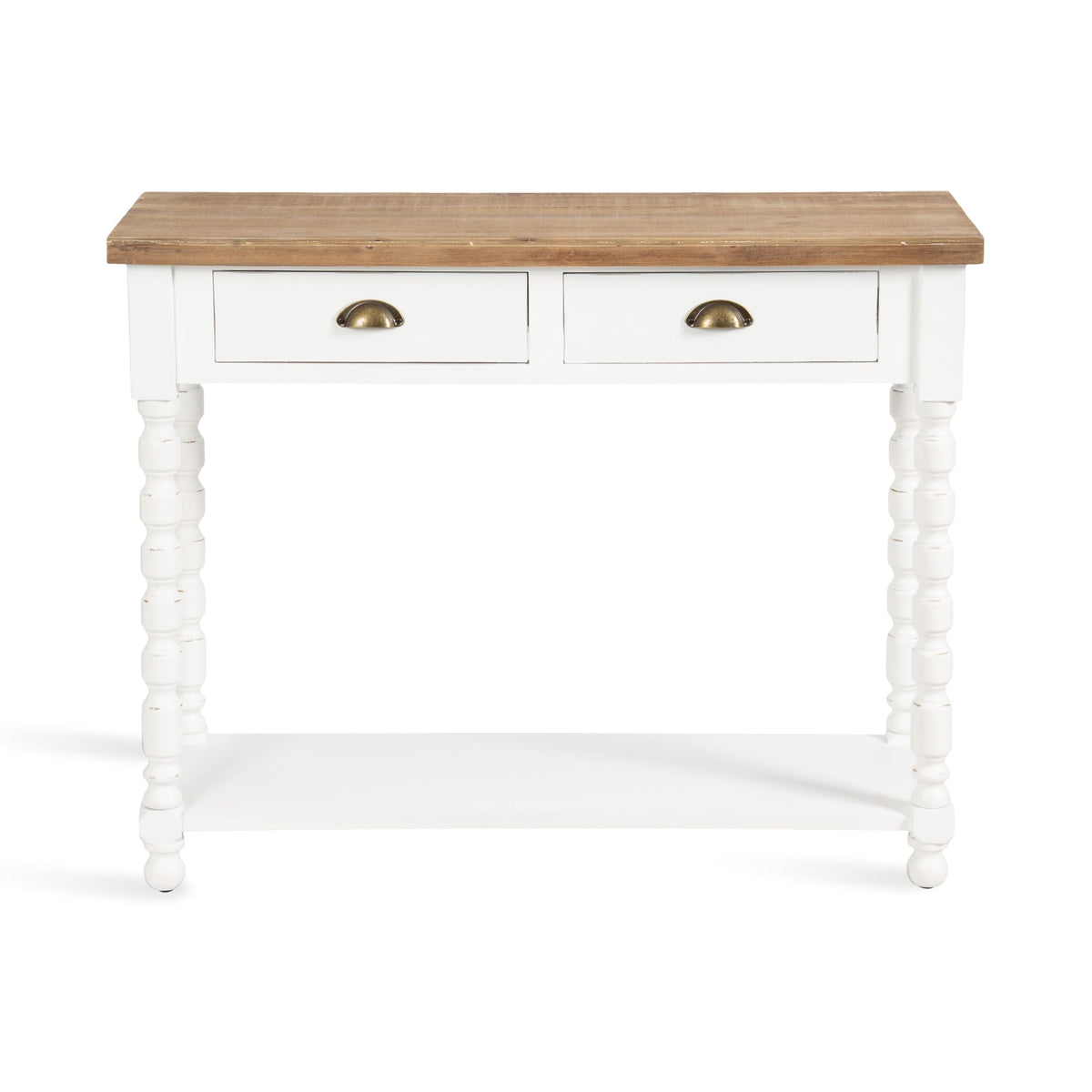 Kate and Laurel Rutledge Coastal Wooden Console Table with Shelf; 40 x 14 x 33; Hazelnut and White; Traditional Wood Entryway Table with Drawers and Decorative Turned Legs for Entry Storage Options