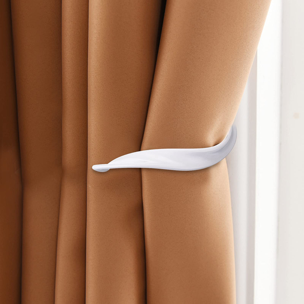 Sumnacon 2 Pcs Aluminum Alloy Curtain Holdbacks - Decorative Wall Mounted Drapery Tiebacks with Screws, Heavy Duty Window Treatment Holdbacks for Home Decor, White