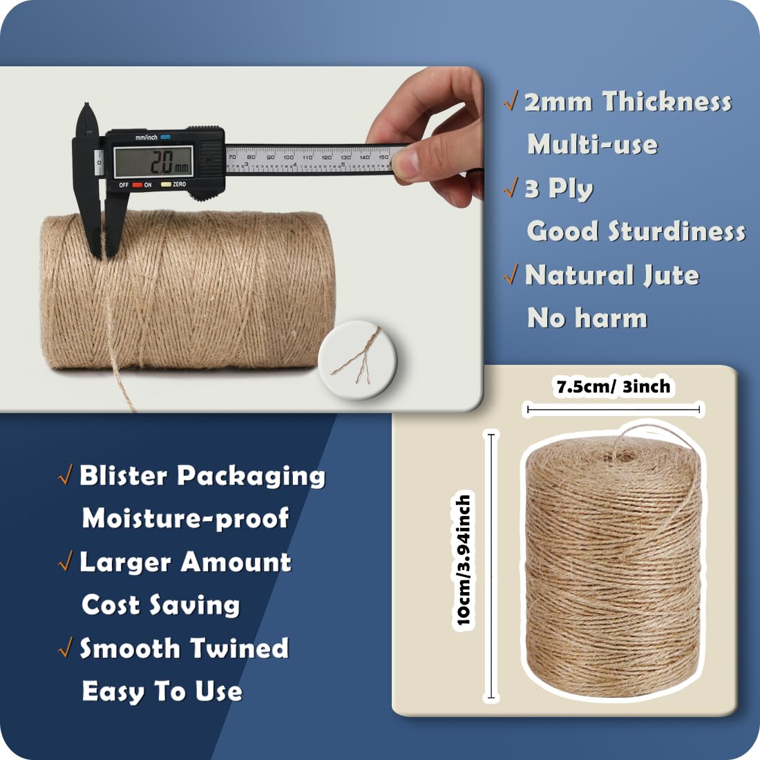 PerkDecor 10Pack 2mm Natural Jute Twine String 8000 Feet Long Twine String for Crafting Gardening Gift Wrapping Macrame DIY Home Decor (Brown-800Feet/Roll)