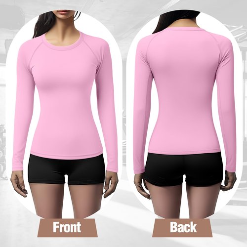 Coume 4 Pack Women's Compression Long Sleeve Shirts Crew Neck Workout Tops Quick Dry Gym Running Athletic Sports Underscrubs(Light Blue Light Pink White Black,Medium)