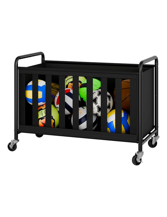 StorageWorks Ball Storage with Wheels, Ball Cart for Garage, Garage Sports Equipment Organizer with Hooks, Balls Organizer for Basketball, Football, Volleyball