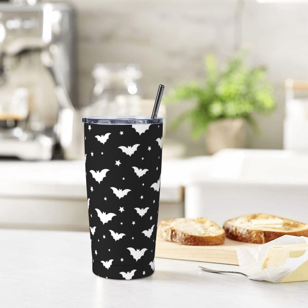 TOUNHEYA Halloween Bats Tumbler with Lid and Straw Gothic 20oz Insulated Stainless Steel Cup Spooky Travel Coffee Mug Water Bottle for Women Gift for Birthday Christmas