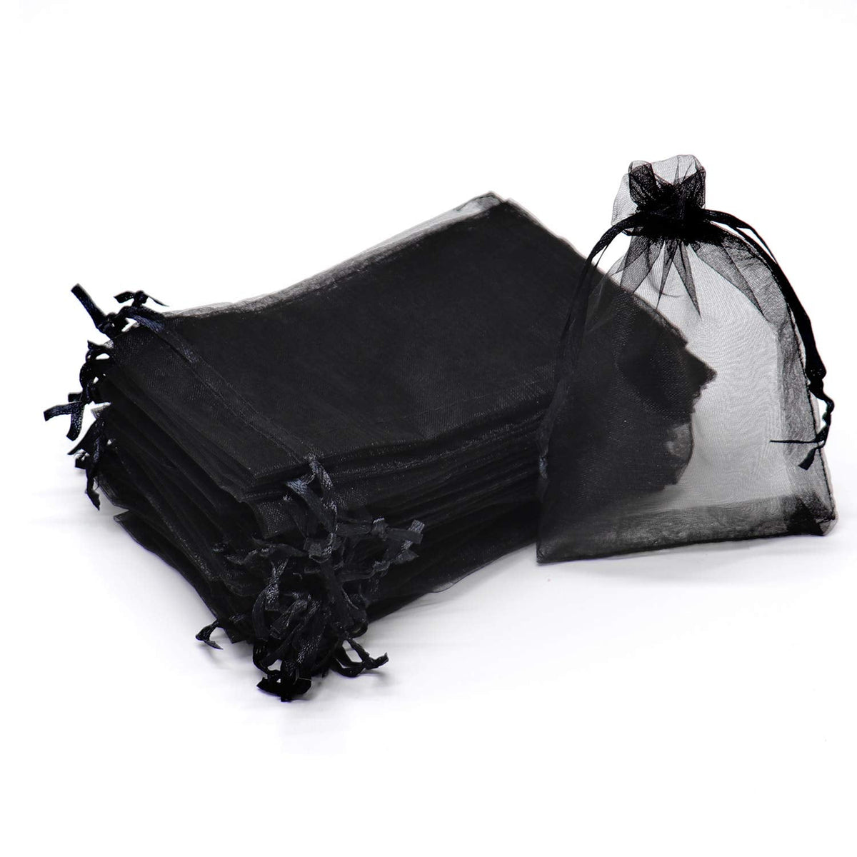 Bezall 100Pcs Black Organza Bags 3.5x4.5 Inch, Small Mesh Bags Drawstring Jewelry Candy Pouches Funeral Halloween Party Favor Bag