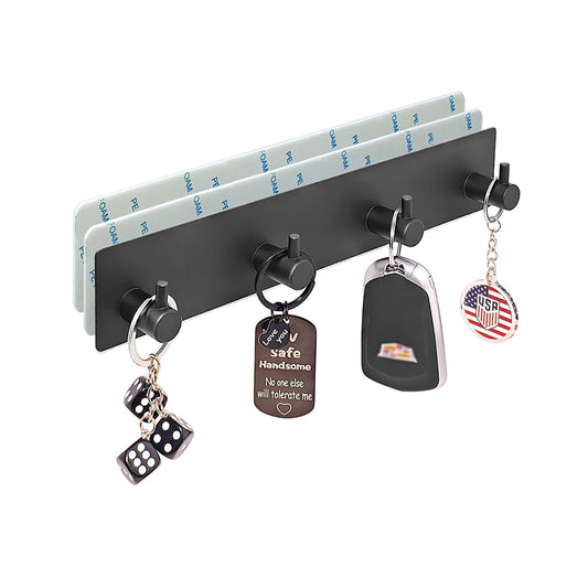 StrugDeas Key Holder for Wall with 2 Self-Adhesive Tapes， Key Hanger Organizer for Wall with 4 Hooks，Metal Key Rack for Door, Entryway, Kitchen Bathroom(Black)
