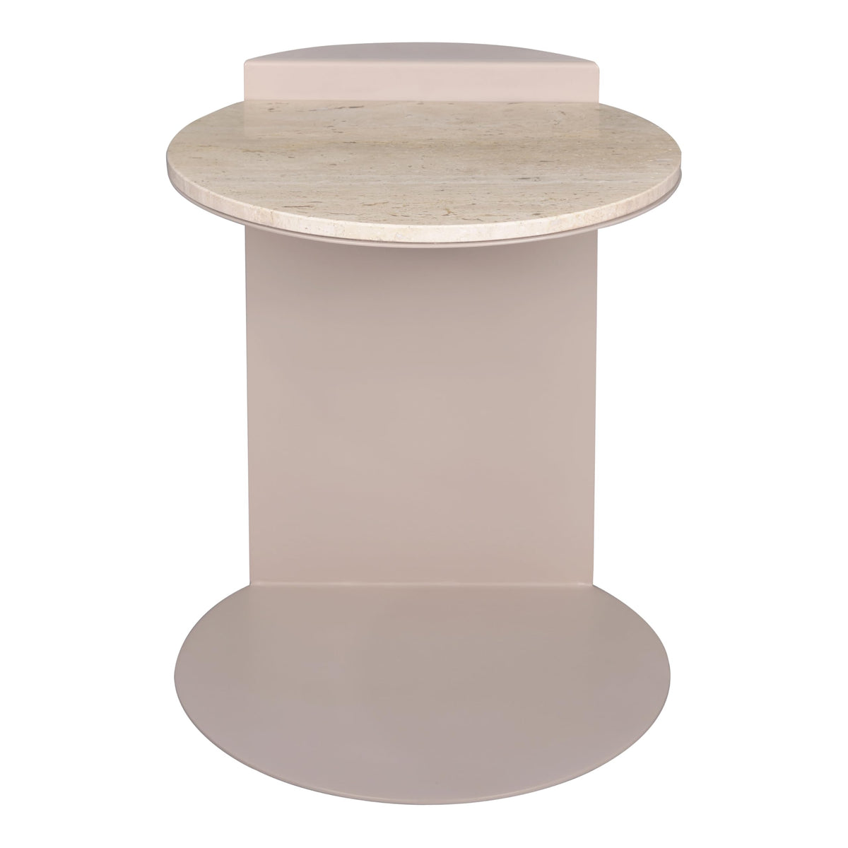 JONATHAN Y Evelyn Modern Natural Marble C-Shaped End Table, 20" Round Side Snack Table with Matte Pink Beige Iron Frame for Living Room, Small Accent Table for Sofa MTB1102A