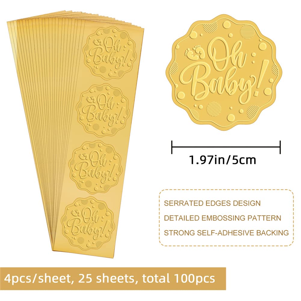 CRASPIRE Footprint Baby Gold Embossed Envelope Stickers 2 Inch 100pcs Foil Seals Adhesive Certificate Stickers Label for Wedding Invitations Gift Packaging Baby Shower
