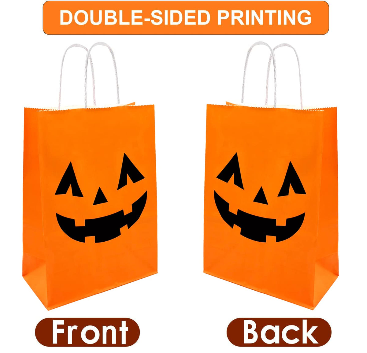 100 Pieces Halloween Pumpkin Gift Bags Trick or Treat Kraft Paper Candy Goodie Bags with Handle for Halloween Party Favors Supplies