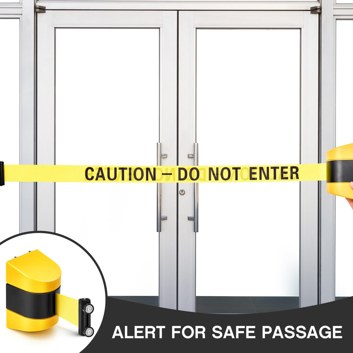 Barydat 4 Pcs 16.4 ft Magnetic Retractable Wall Mount Barrier, Crowd Control Safety Belt with ABS Case for Grocery Retail Store Stadium (Caution Do Not Enter,Yellow)