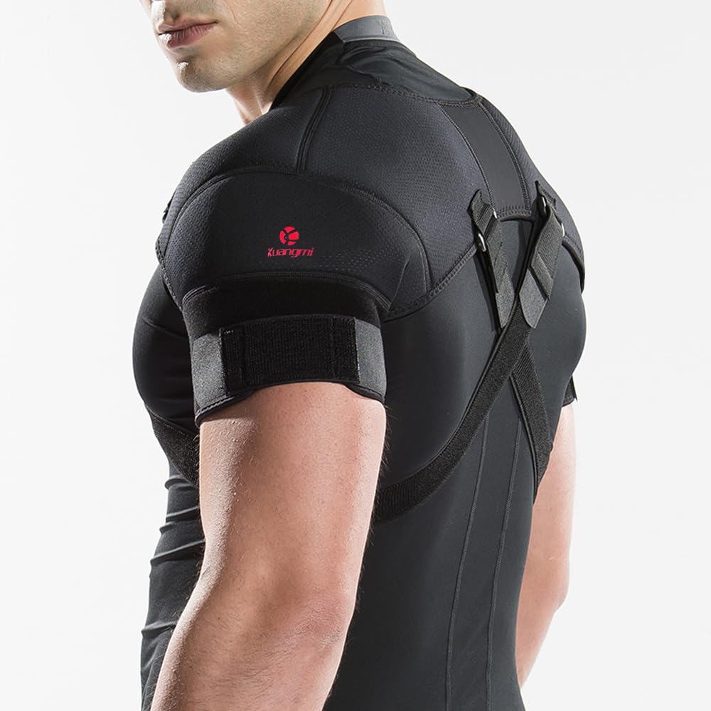 Kuangmi Double Shoulder Support Brace Strap Wrap Neoprene Protector,L