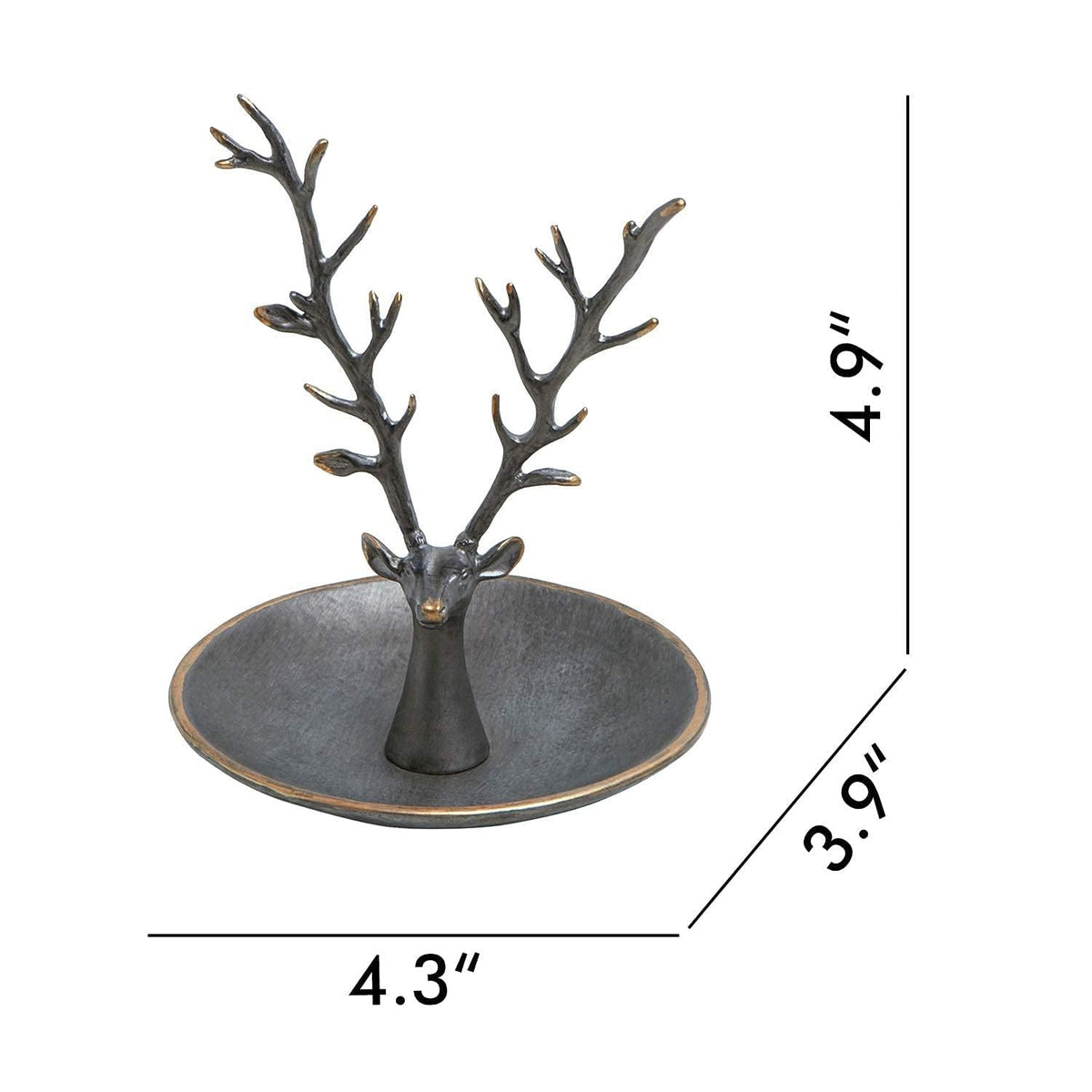 SOFFEE DESIGN Jewelry Tray Ring Dish Holder, Metal Deer Antler Jewelry Stand with Tray Display Organizer, Deer Tree Jewelry Hanger Rack for Hanging Necklaces, Rings, Earrings, Bracelet, Watches
