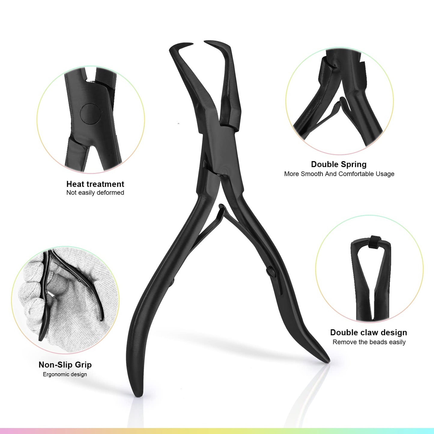 EHDIS Hair Extension Beading Tool Kit Stainless Steel Hair Extensions Micro link Bead Closer and Remover Pliers set, Beads Hair Pulling Hook & Micro Ring Loop Tool Set (Black)