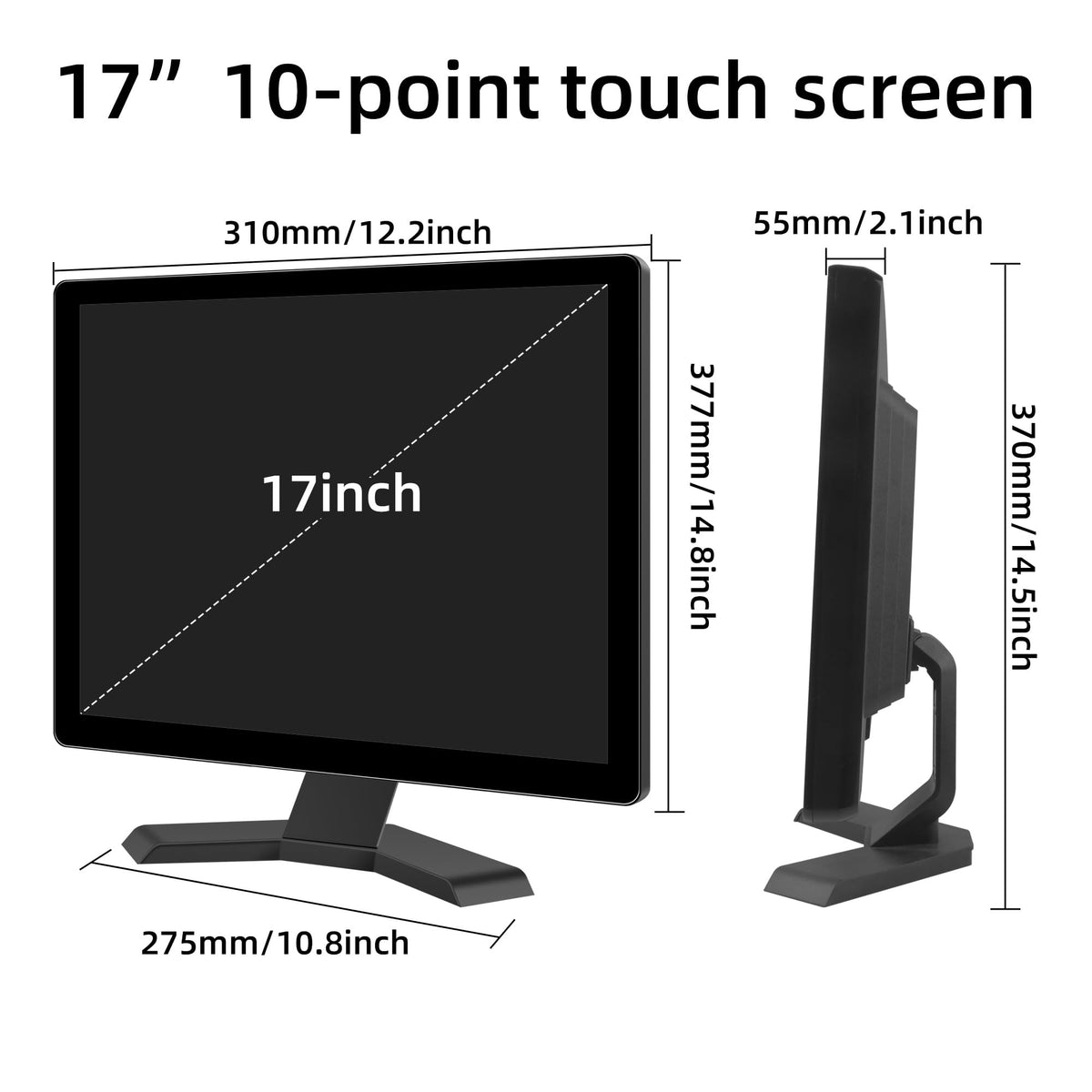 Thinlerain 17" 10-Point Touch 4:3 Full HD 1280x1024 Square Touch Screen Monitor with HDMI USB Ports, VESA, Touchscreen for PC POS Machine Win 10 11, Built-in Speakers