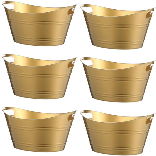 Patelai 6 Pcs Ice Buckets Bulk, Plastic Ice Buckets with Handles, Oval Storage Tub, Large Capacity Drink Tub for Party Bar Wine Beer Champagne Beverage Bottle Cooler(4.5 Liter,Gold)