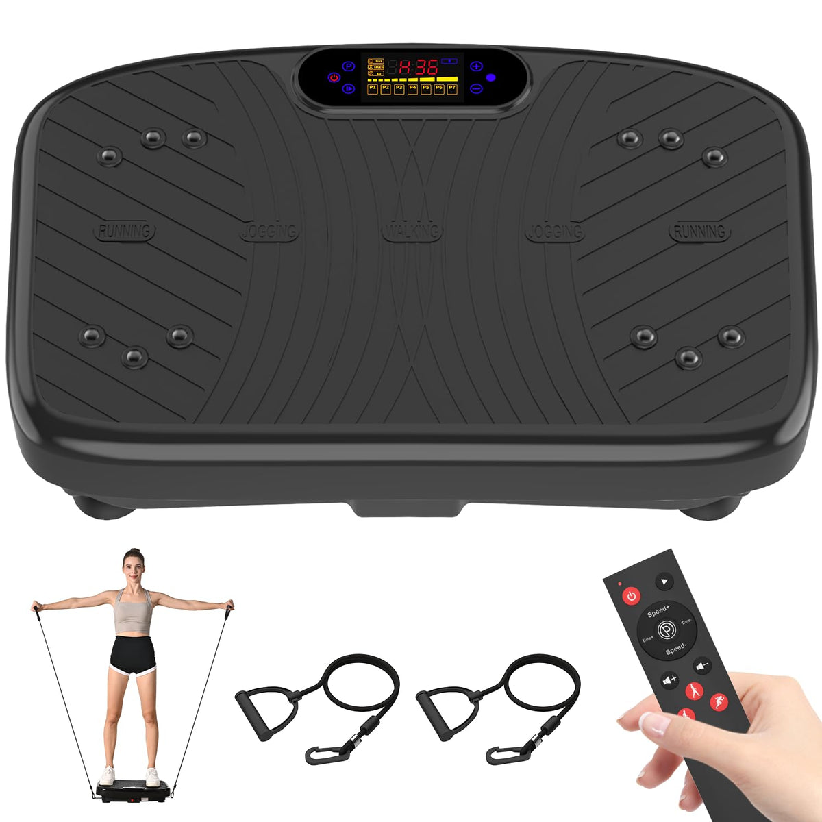 WATEYA Vibration Plate Exercise Machine, Vibrating Platform for Lymphatic Drainage with 200 Adjustable Speeds, Power Vibration Plate for Weight Loss & Fitness, Supports Max Weight 450 Lbs (Black)