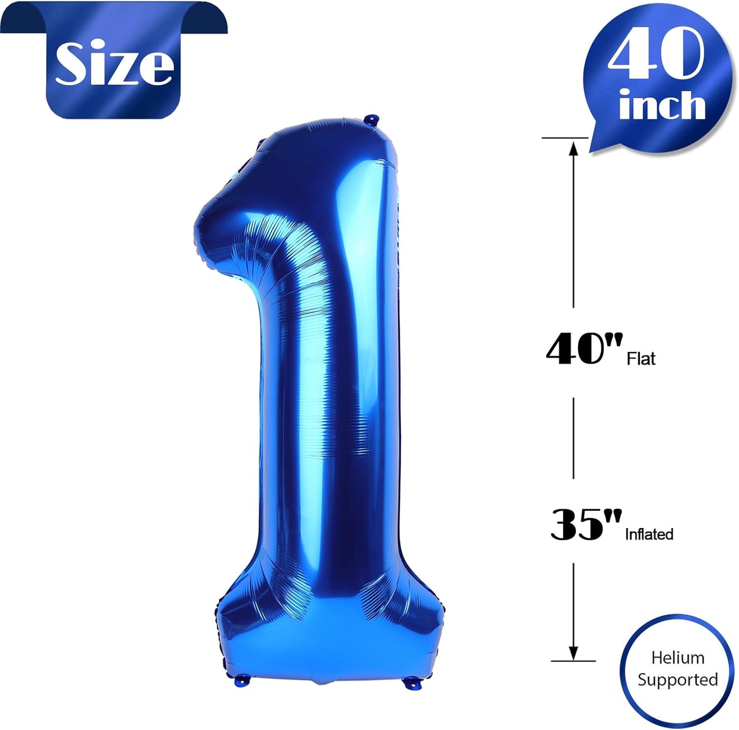 Metallic Blue Number 1 Balloon - 40 Inch First Birthday Decoration for Boys & Girls