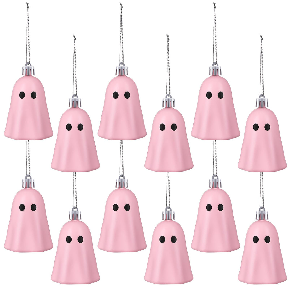 Tigeen 12 Pcs Halloween Hanging Ornaments Cute Ghost Decoration Halloween Tree Decoration Plastic Decorative Mini Ghost Ornaments for Home Tree Party Supplies (Cute,Pink)
