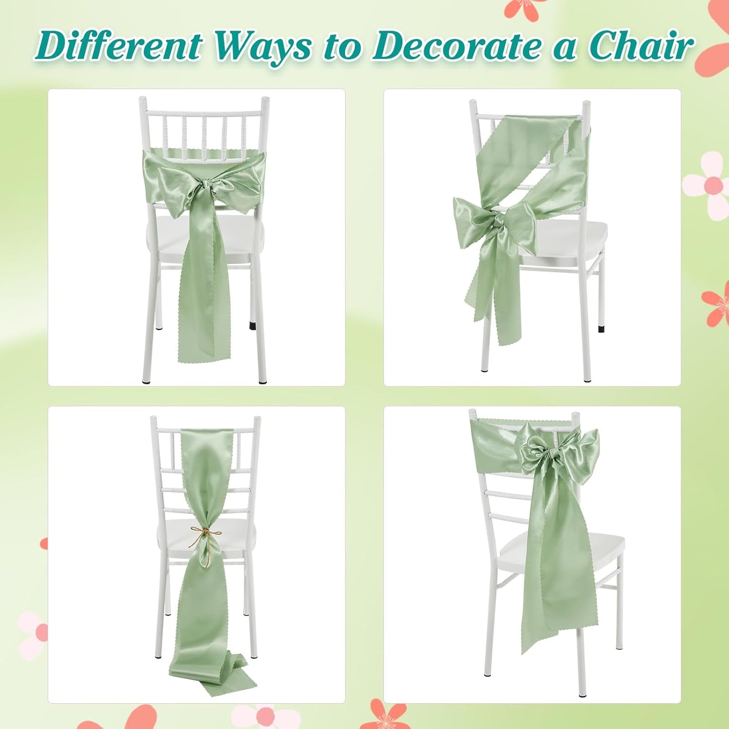 Skiennix Black Satin Chair Sashes - Upgraded 7" x 108" Ties for Weddings & Events | Pack of 50
