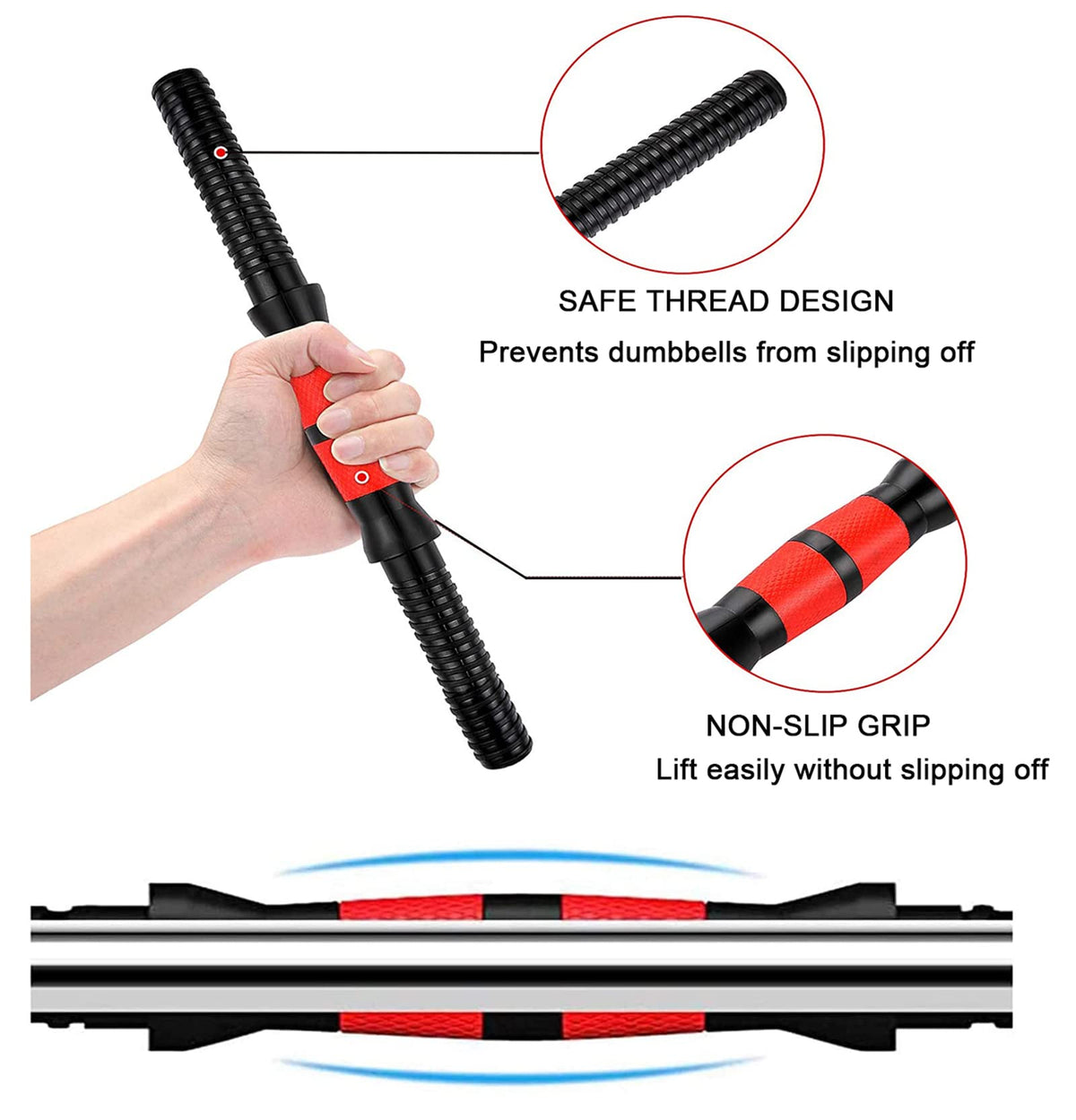 Detetap Dumbbell Bars Adjustable Dumbbell Weight Set Barbell Lifting - 2 x 15.74in Bars and 1 x 15.74in Connecting Rods for Gym Home 1