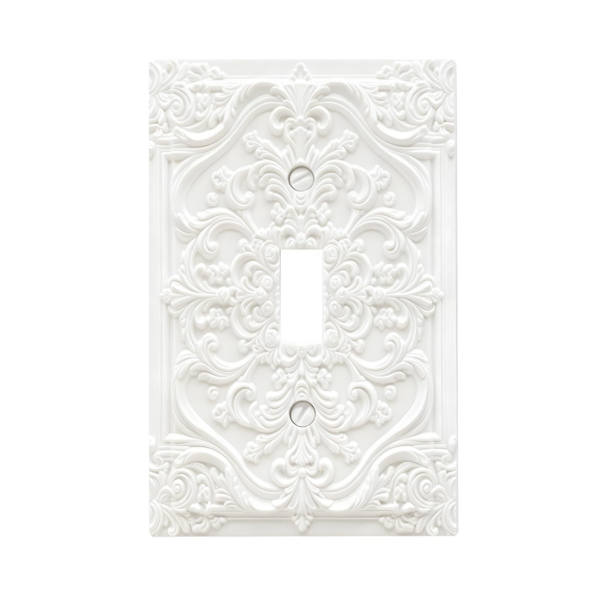 Wpshijia Decorative Light Switch Plate Covers Chalk White 3D Floral Embossed 1 Gang Light Switch Cover Plate Single Toggle Wall Plate Outlet Covers Faceplate for Bedroom Home Decor