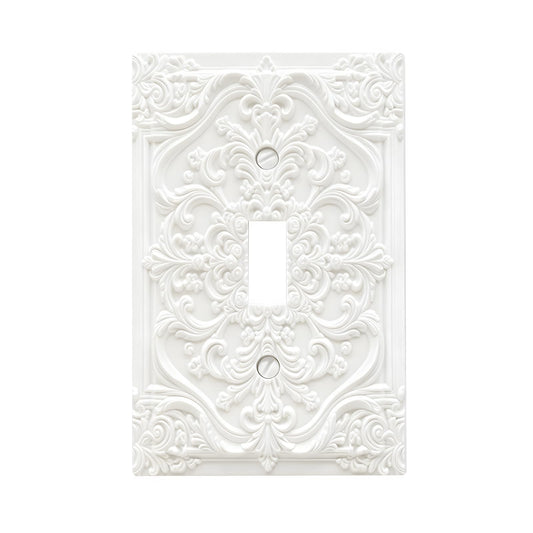 Wpshijia Decorative Light Switch Plate Covers Chalk White 3D Floral Embossed 1 Gang Light Switch Cover Plate Single Toggle Wall Plate Outlet Covers Faceplate for Bedroom Home Decor