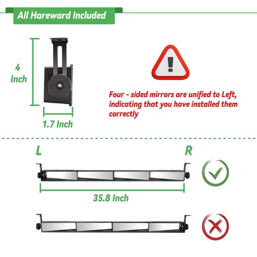 Cartalia Universal Golf Cart 4 Panel Rear View Mirror for EZGO Club Car Yamaha, 35.8" Length Wide Angle Panoramic Mirror Eliminate Blind Spots for ATV UTV Vans Trucks, Included All Hardware