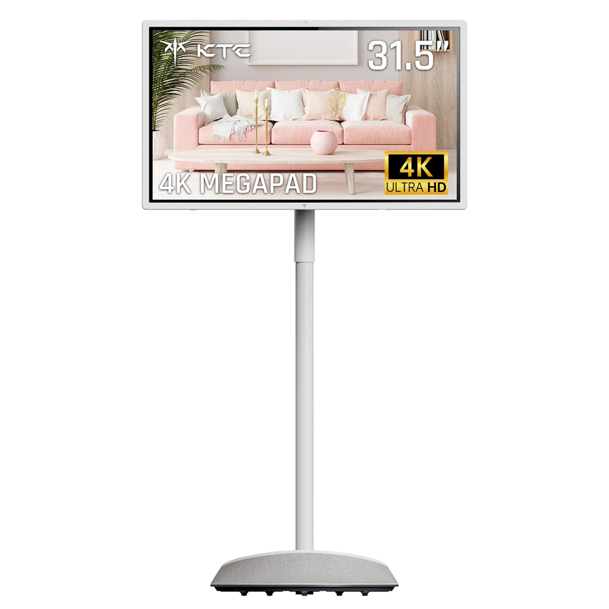 KTC 32" 4K Smart Portable TV MEGAPAD, Google EDLA Certified, UHD Touchscreen Rolling TV on Wheels with Speaker & Camera, 16G RAM+256G Storage, Built-in Battery, Full Swivel Rotation, Remote Control