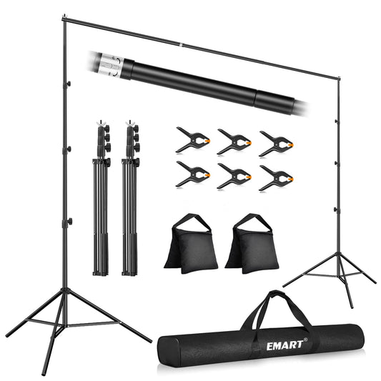 EMART 10x10FT Backdrop Stand, Photo Studio Back Drop Adjustable Stand with 6 Backdrop Clamps,2 Sandbags and Carry Bag,Heavy Duty Background Support System Kit for Photography,Parties,Wedding,Video