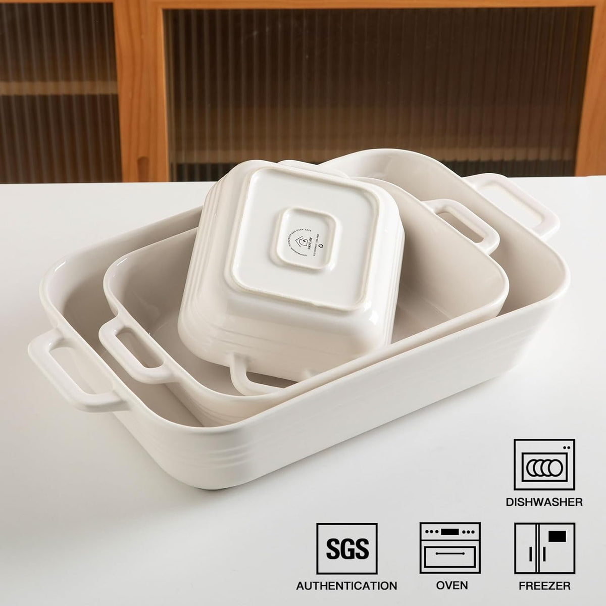 Sweejar Casserole Dishes - Ceramic 9x13 Baking Pans Set for Cooking & Baking | White Porcelain Lasagna Pan with Handles