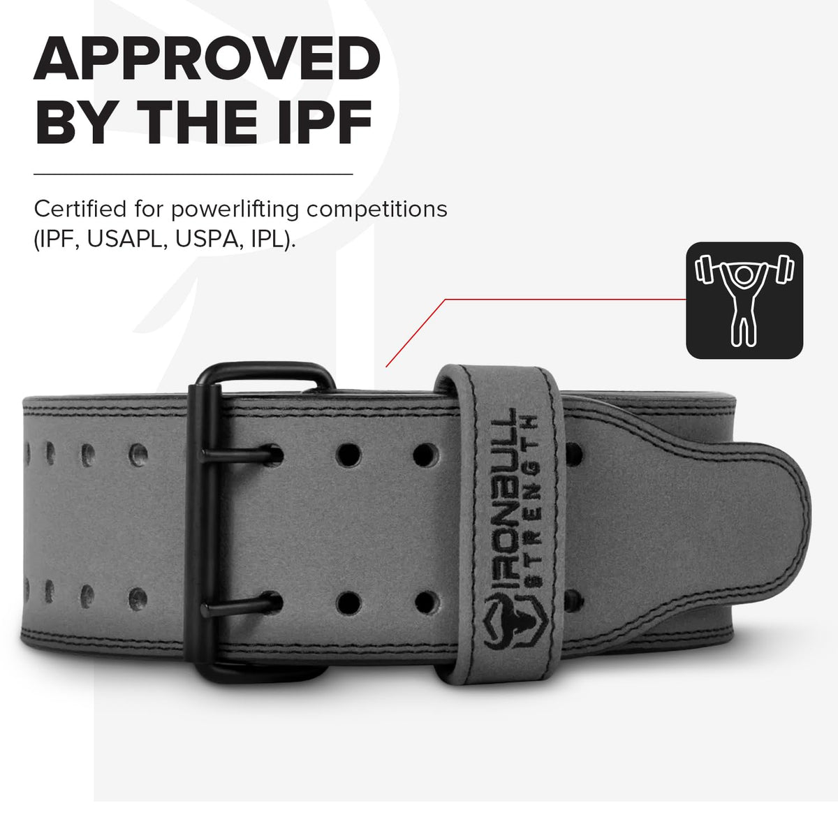 Powerlifting Belt - IPF Approved – Weight Lifting Belt 10mm - Prong Weightlifting Belt for Squats, Deadlift, and Bench Press – Lifting Belt Leather 4in for Men and Women – Back Brace for Gym, Workout, Strength Training, Strongmen & Power Lift (Grey, Large