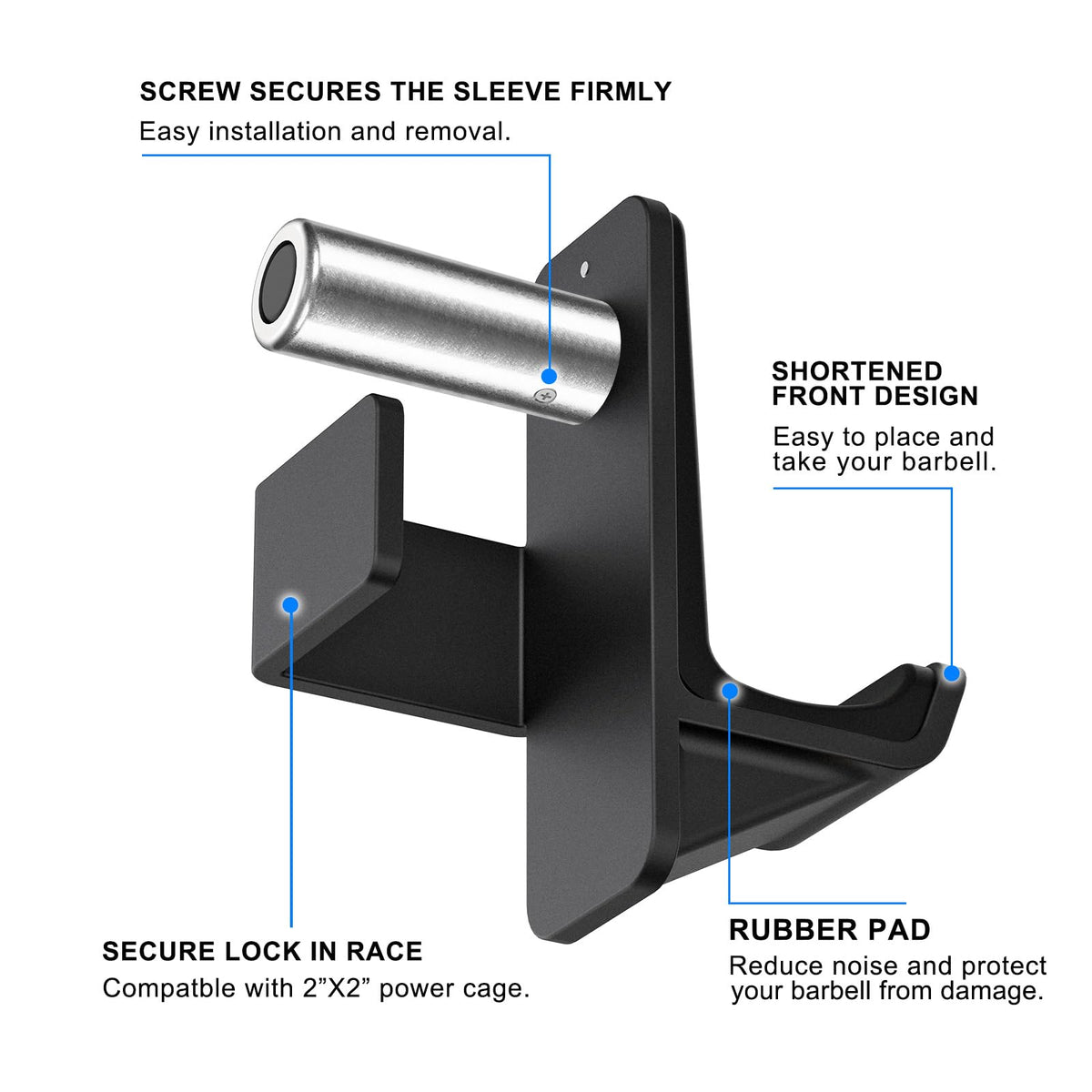 Kipika J-Hooks for Squat/Power Rack, Weight Plate Holder Set for 2" x 2" Power Rack with 5/8" or 1" Hole, Heavy Duty J-Cups Barbell Holder & Weight Storage - Fits Standard 2-inch Weight Plates (B- for 2x2 Rack with 5/8" or 1" Hole + 2" Plates)
