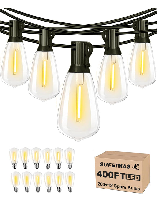 SUFEIMAS Outdoor String Lights Waterproof 400FT (100ft*4) shatterproof Patio Lights for Outside with 212 Vintage dimmable LED Edison Bulbs,Backyard Lights for Fence Garden,Balcony Porch Party Bistro