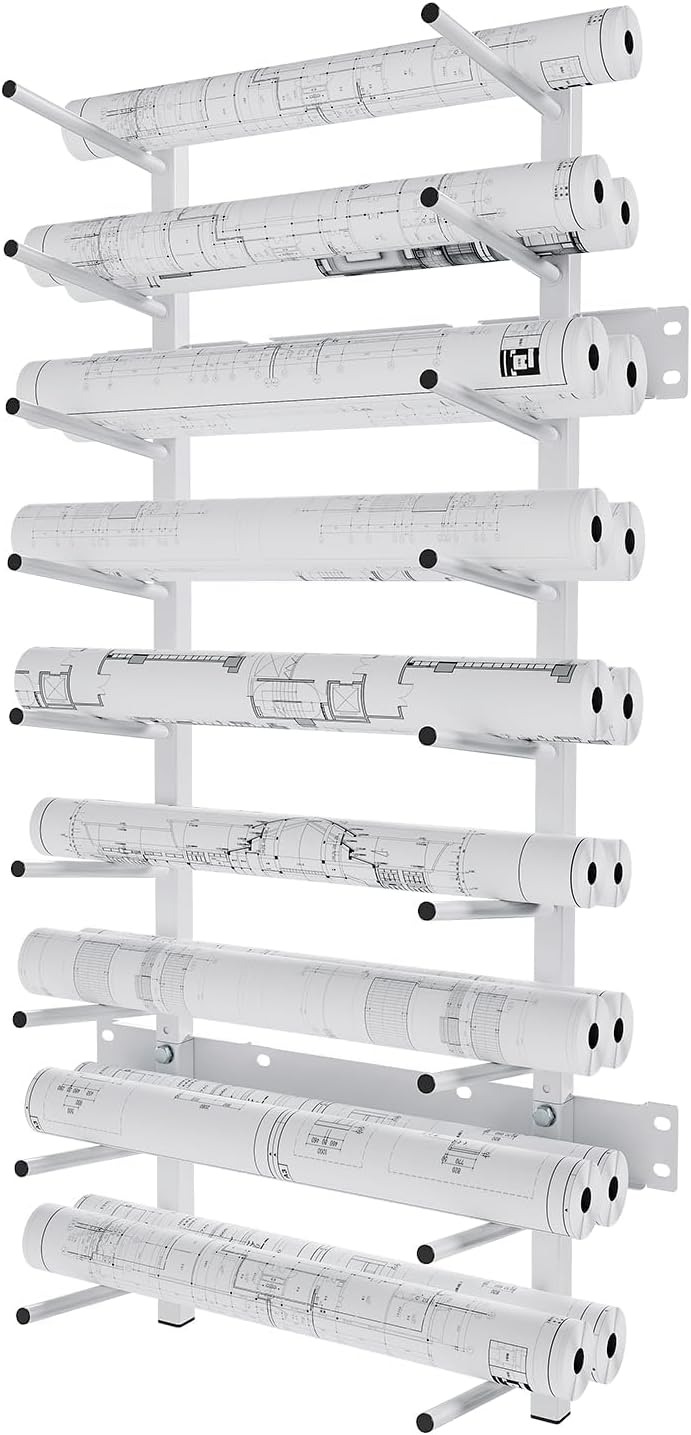 Skiennix Wall Mount Blueprint Storage Rack - Heavy Duty File Holder for Posters & Vinyl Rolls | 320 lbs Capacity