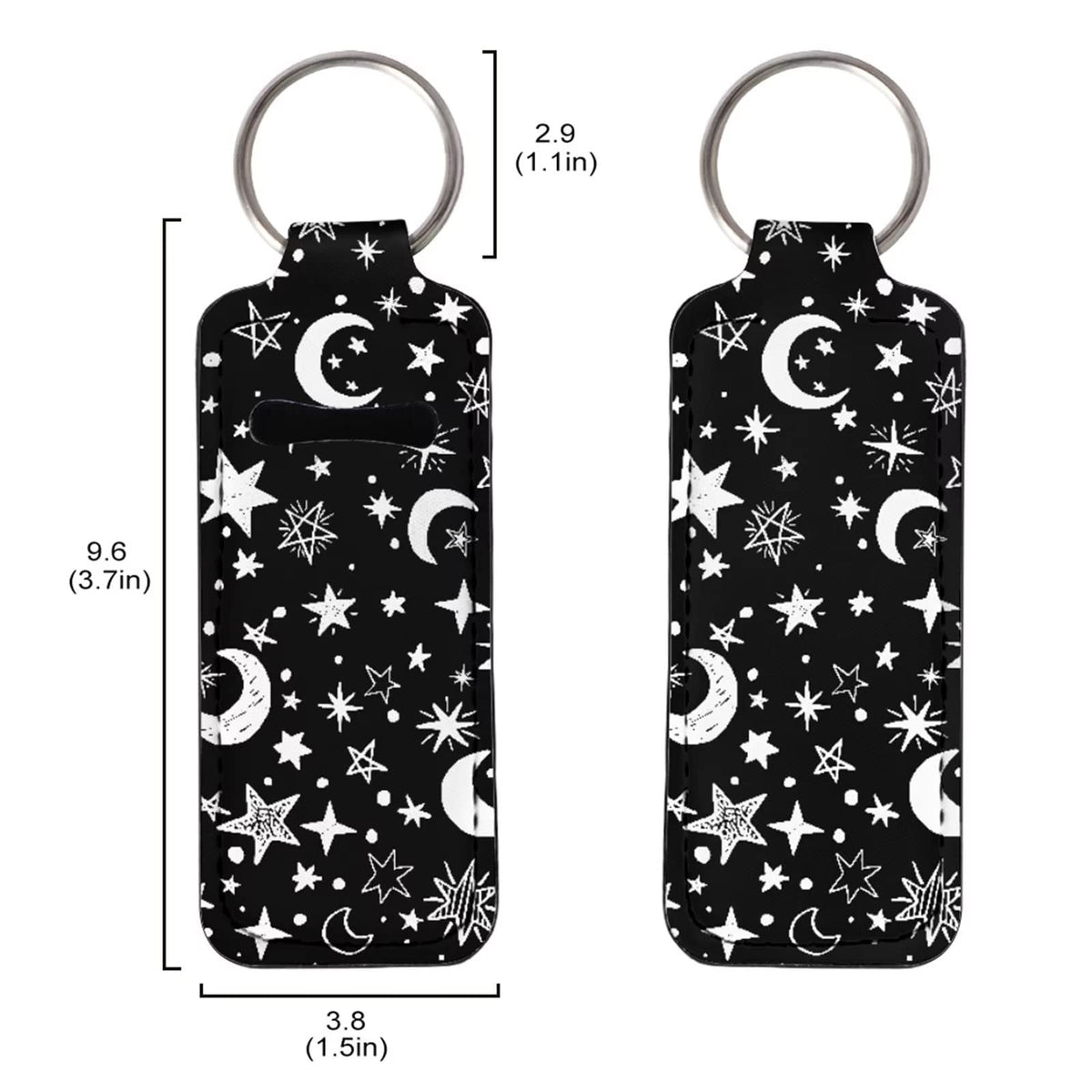 Suobstales Star Moon Print Travel Bottles with Keychain Holder Black Chapstick Holder Keychain Set Neoprene Portable Pouch Wristlet Lanyards for Home Traveling