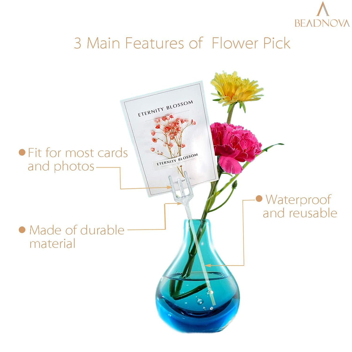 BEADNOVA Floral Card Holder Picks 50pcs 12inch Flower Plastic Floral Pick Holder for Card Photos Wedding Birthday Party Decoration (Fork Shape Head)