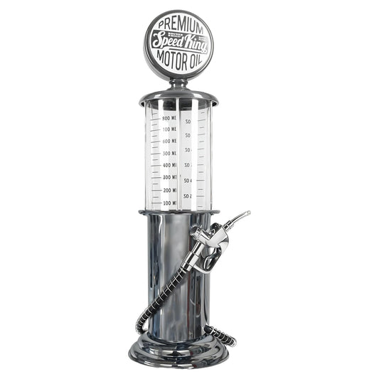 BLKSMITH Pump Liquor Dispenser for Home Bar | Vintage Style Chrome Plastic 30 Fl. oz Liquor Decanter for Man Cave Decor | Shot Dispenser for Scotch, Vodka, Cocktails, Non-Alcoholic Drink and More