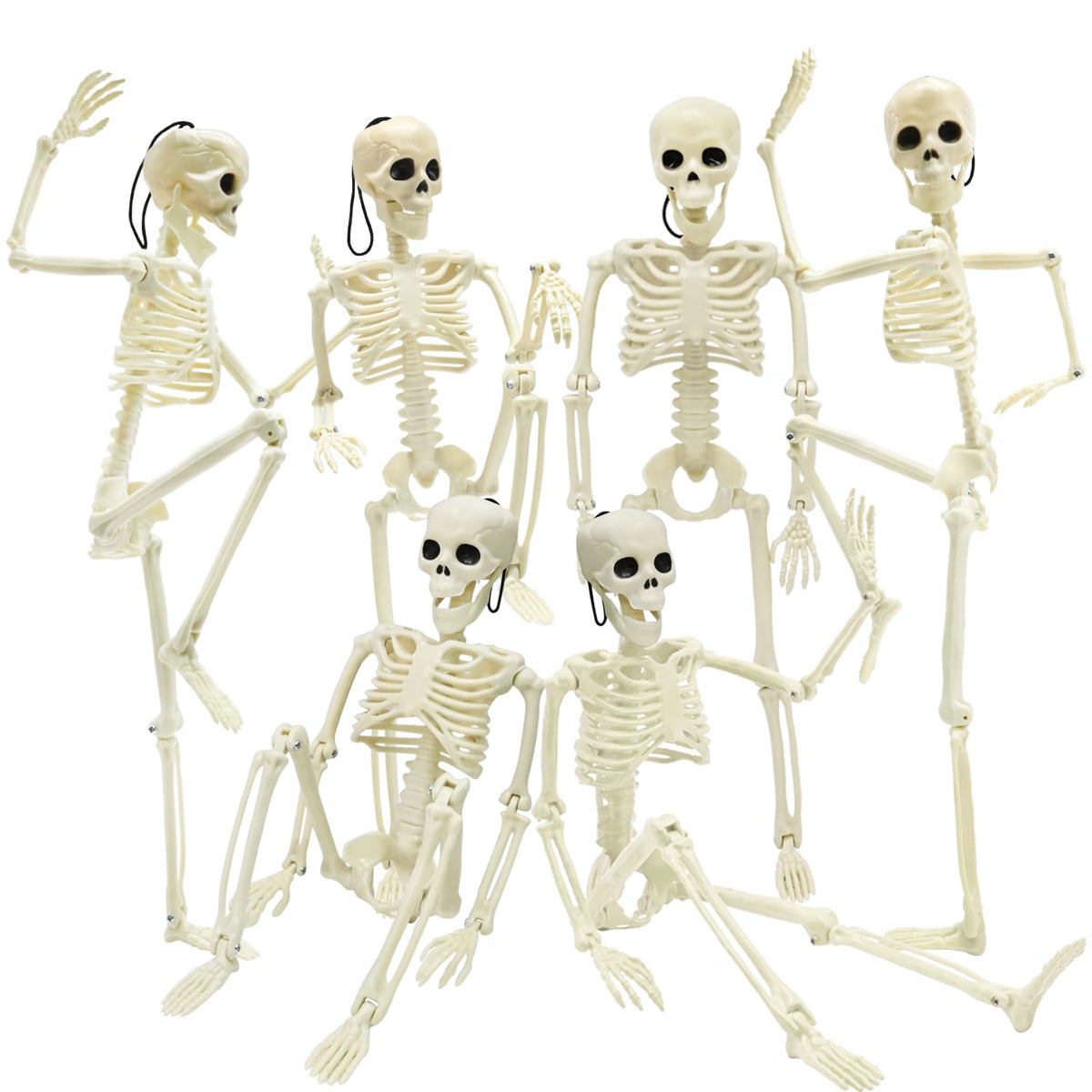 UMEELR 6Pcs Posable Plastic Skeletons, 16" Halloween Hanging Skeleton with Movable Joints Small Human Body Skeleton for Yard Patio Lawn Garden Props Halloween Spooky Party Decor