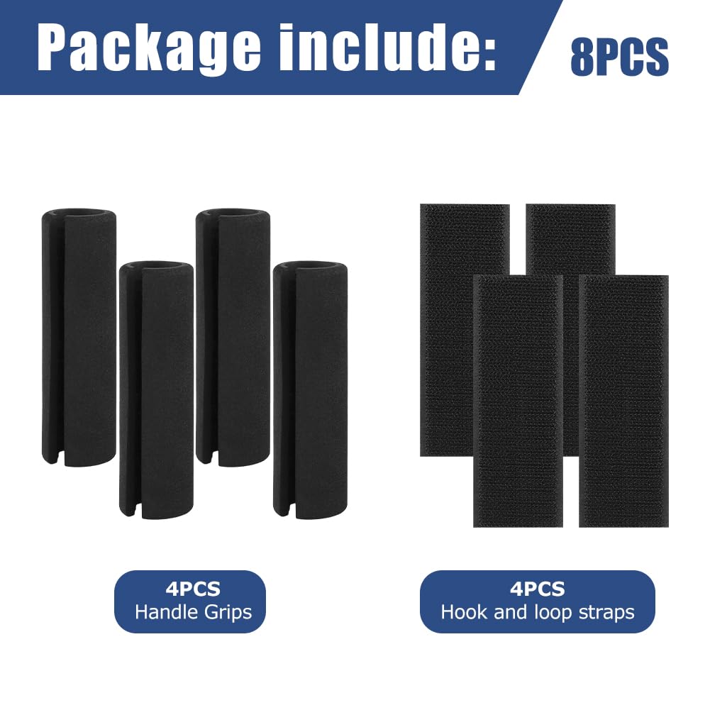 4 Pcs Handle Grips Set,with Hook and Loop Straps Foam Tubing Grips Shock Absorption Foam Handles Covers Handle Covers for Fitness Home Lawn Bicycle Motorbike H-andlebar Replacement(Color:Black)