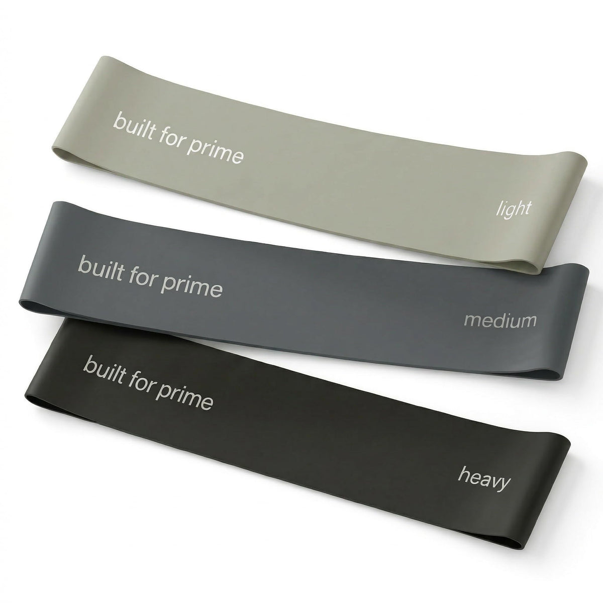 Built For Prime Mini Resistance Bands (Set of 3) – Premium Exercise Bands for Strength Training & Activation – Silverstone, Slate, and Carbon