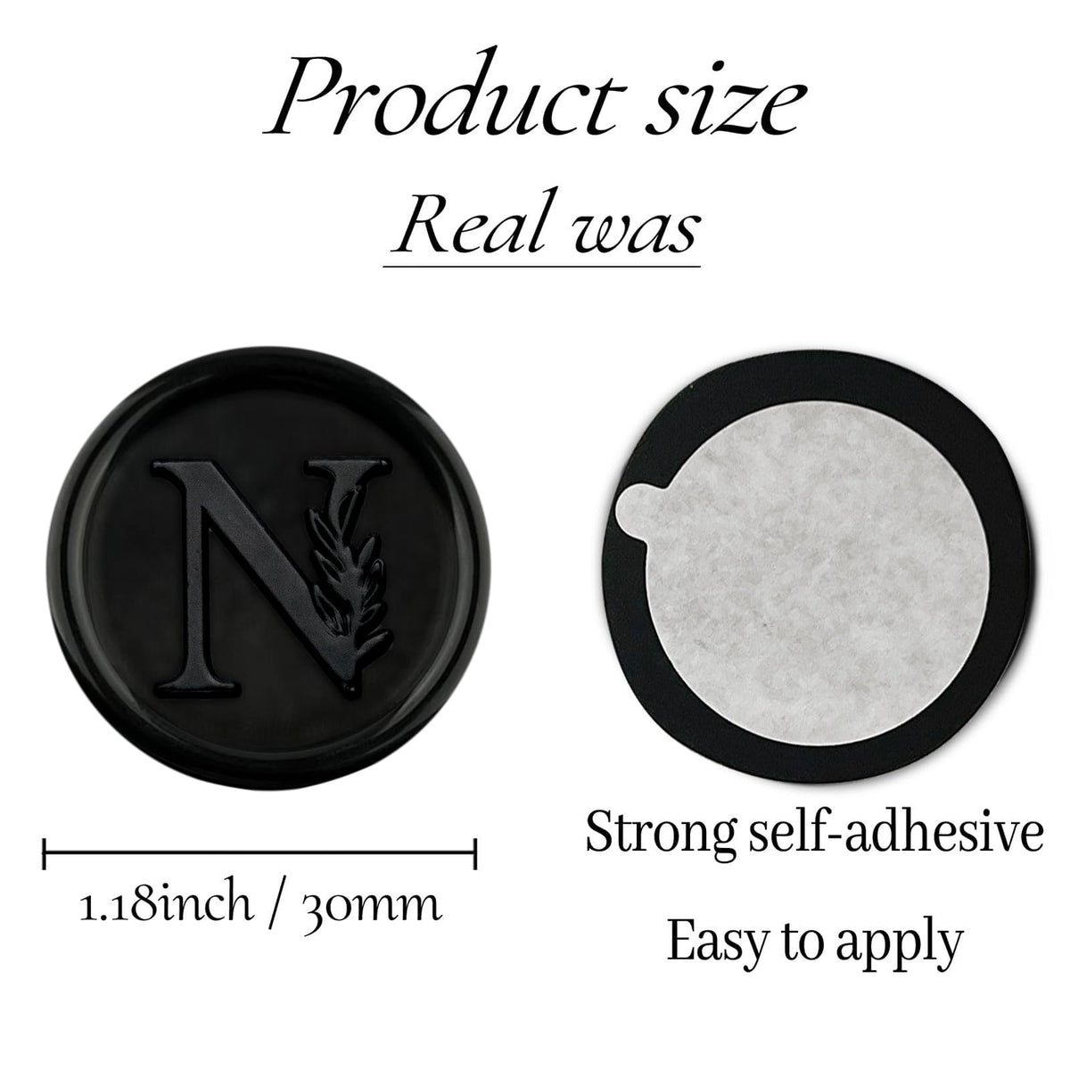 50Pcs Black Wax Seal Stickers Handmade Vintage Botanical Leaves Adhesive Letter Wax Stickers for Wedding Party Invitations, Envelope, Gift Wrap, Christmas(Initial N, Black)