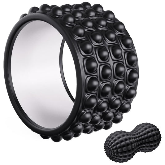 Kipika Back Roller Wheel,Back Stretcher,Back Cracker,Yoga Wheel, Foam Roller for Back Pain Relief and Posture Correction with Massage Ball